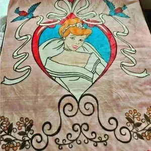 ❤️ Beautiful Vintage Disney Cinderella Queen Size Plush Blanket Cozy Warm